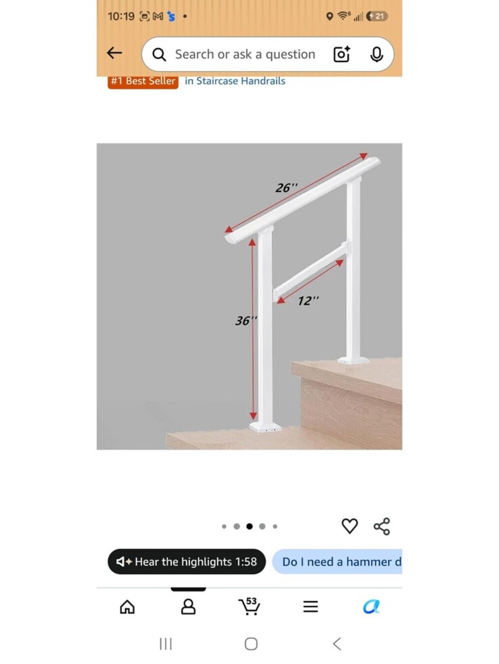 Hand Rails for Outdoor Steps,2 Step White Stair Railing Kit - Picture 6 of 8
